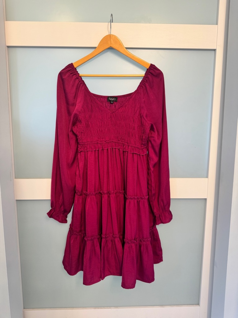 GIGI Los Angeles Fuchsia Smocked Tiered Long-Sleeve Dress